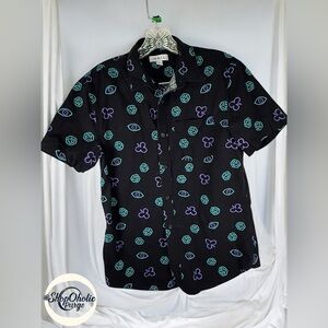 The Rail Men’s Button Up Shirt Black Dice Eye Print Size Small S
